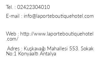 La Porte Boutique Hotel iletiim bilgileri